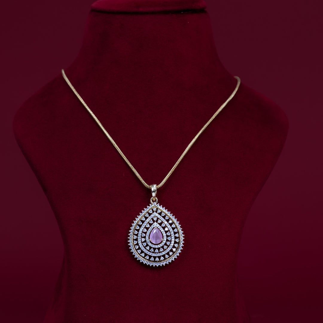 Teardrop Pink CZ Pendant Necklace Set – PD0106