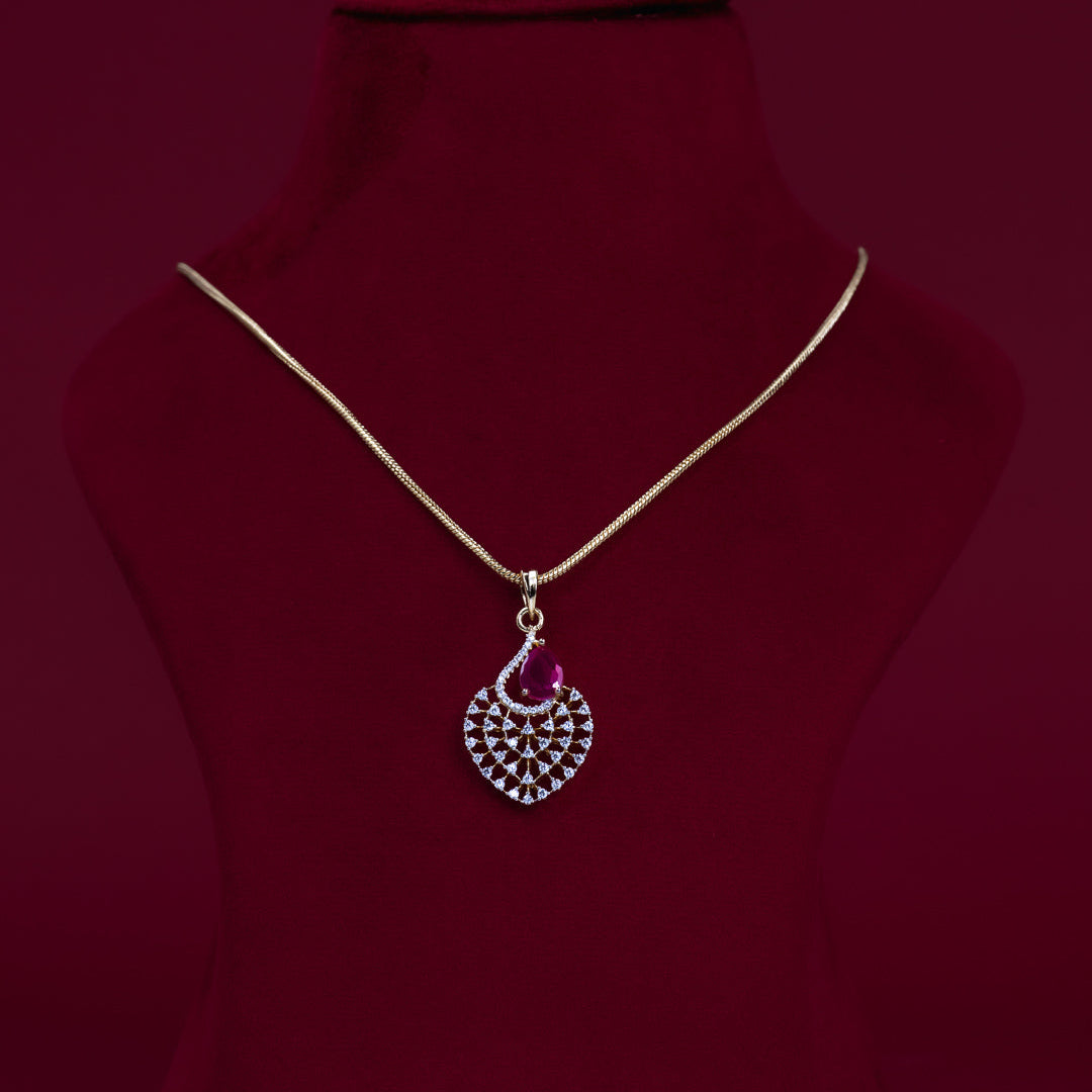 Ruby Teardrop CZ Pendant Necklace Set – PD0109