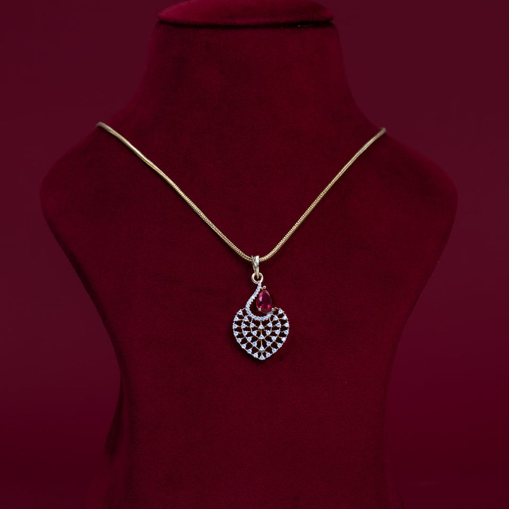 Ruby Teardrop Lattice CZ Pendant Necklace Set – PD0110