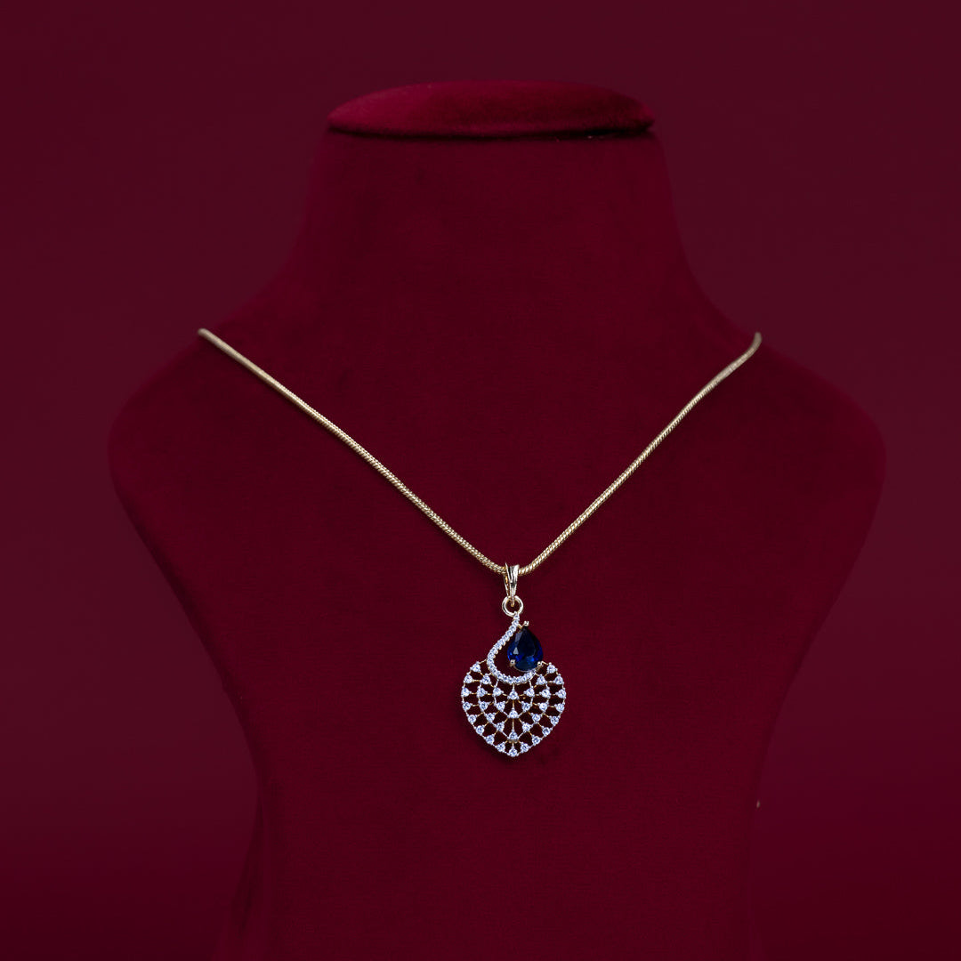 Blue Teardrop Lattice CZ Pendant Necklace Set – PD0111