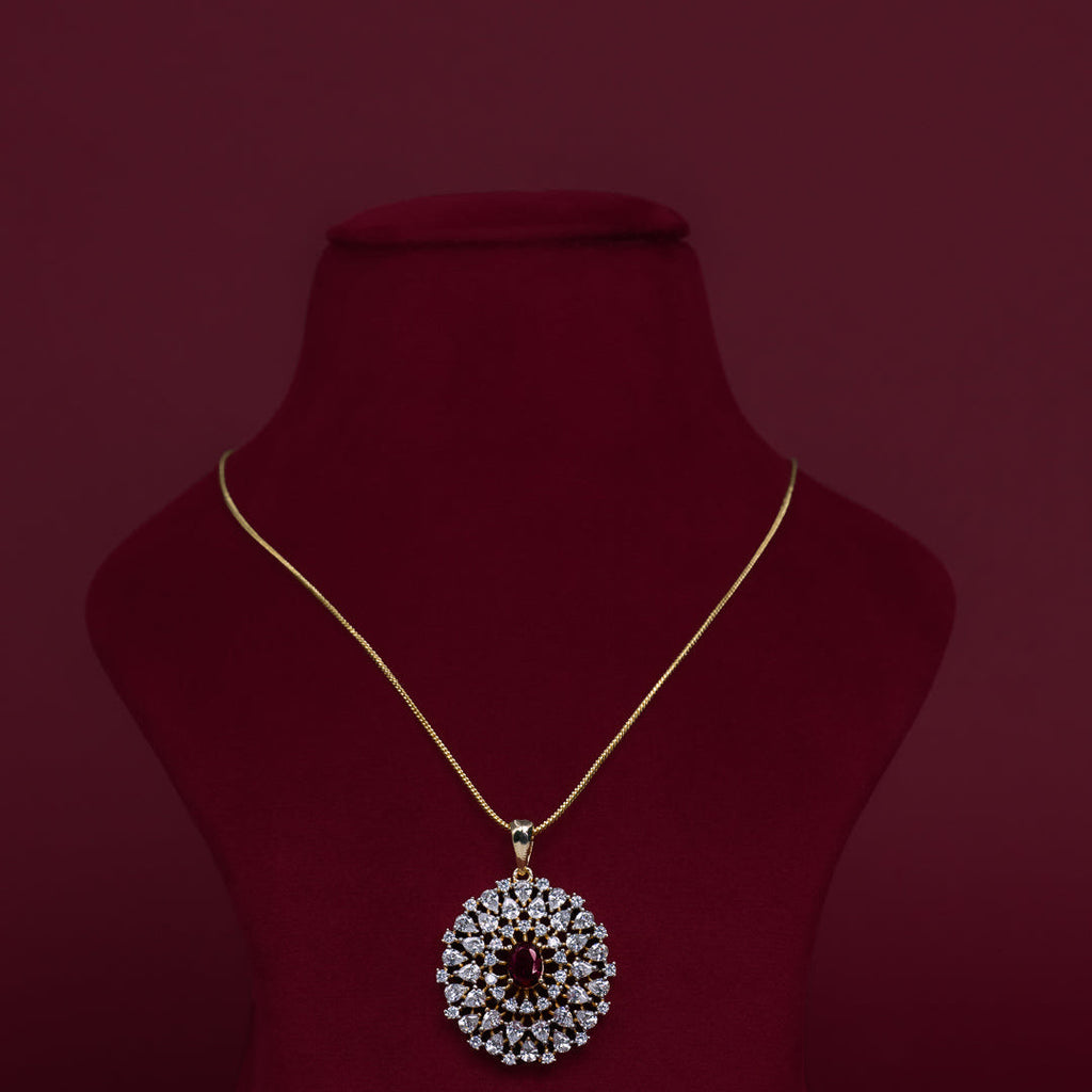Ruby Halo CZ Pendant Necklace Set – PD0013