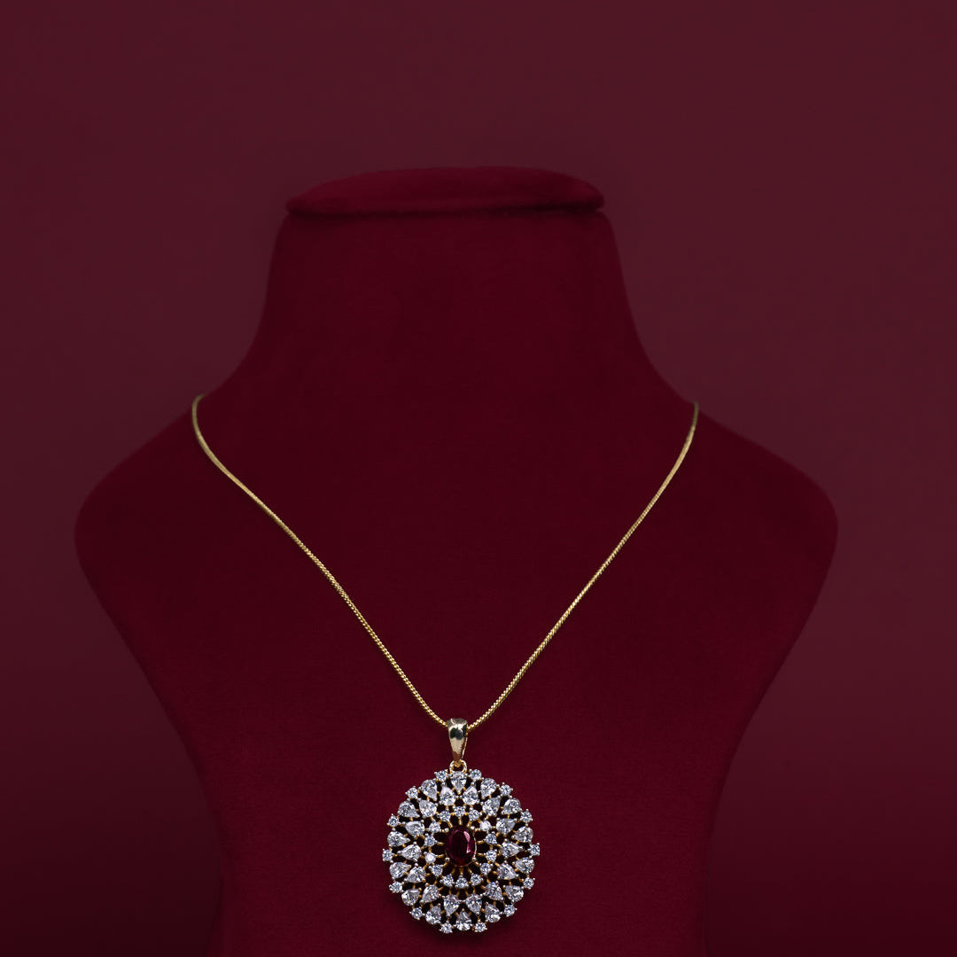 Ruby Halo CZ Pendant Necklace Set – PD0013