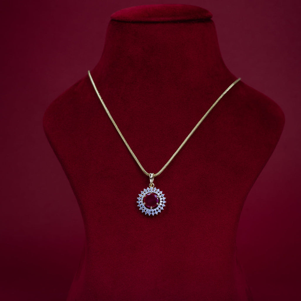 Ruby Red CZ Halo Pendant &amp; Stud Earring Set – P0140