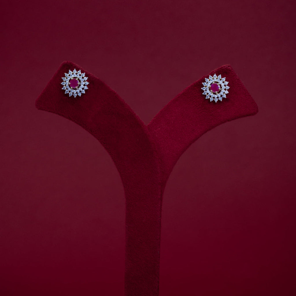 Ruby Red CZ Halo Pendant &amp; Stud Earring Set – P0140