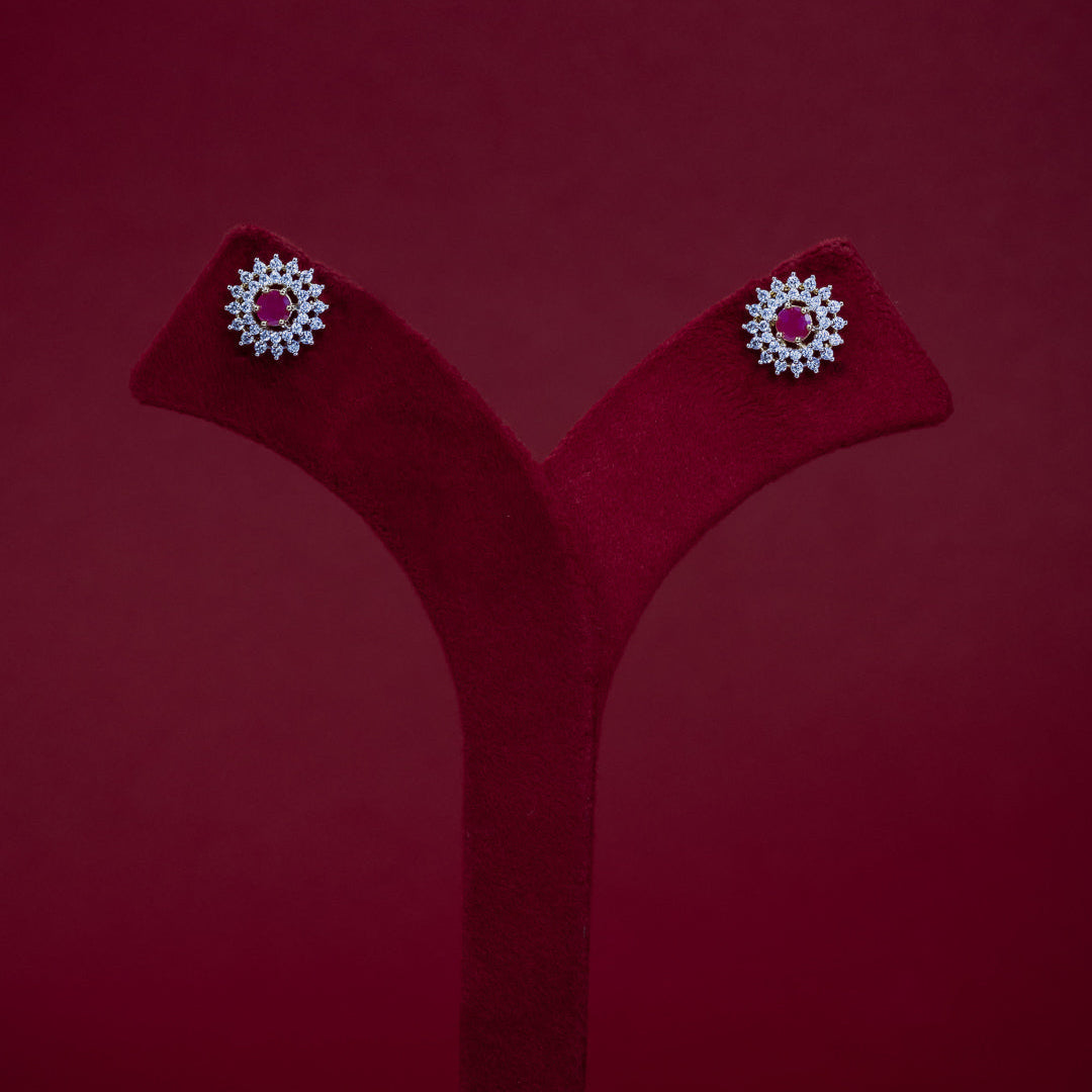 Ruby Red CZ Halo Pendant &amp; Stud Earring Set – P0140