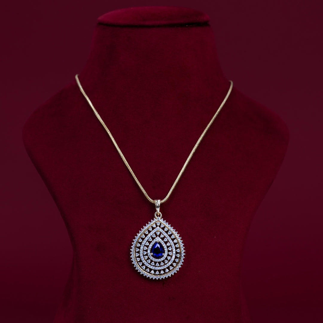 Blue Teardrop CZ Pendant Necklace Set – PD0015