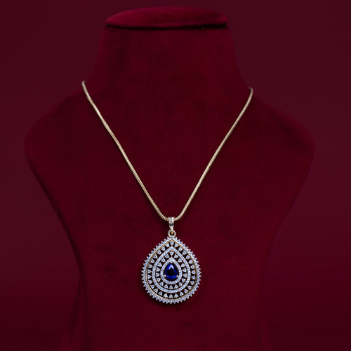 Blue Teardrop CZ Pendant Necklace Set – PD0015