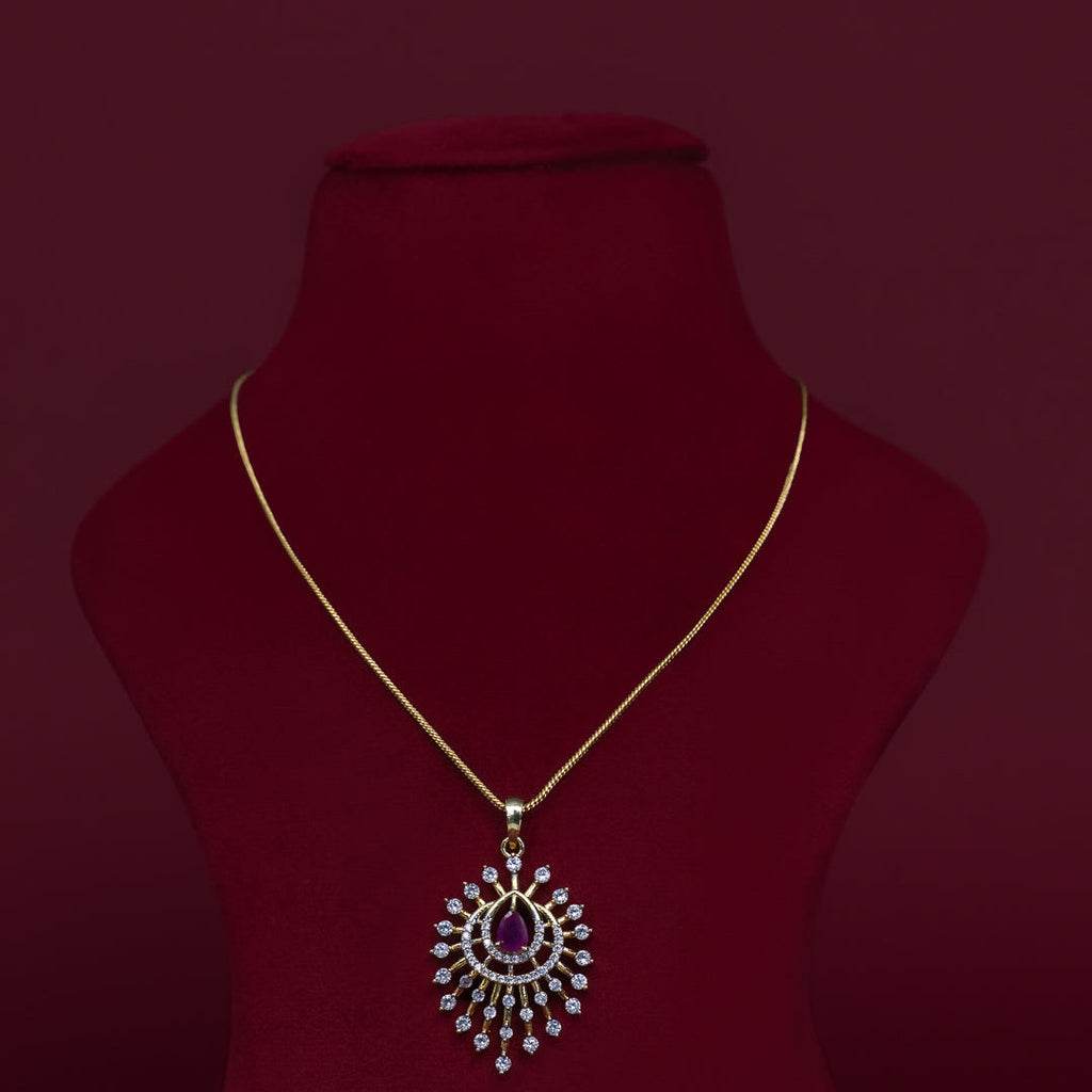 Ruby Halo Pendant Necklace Set – PD0017