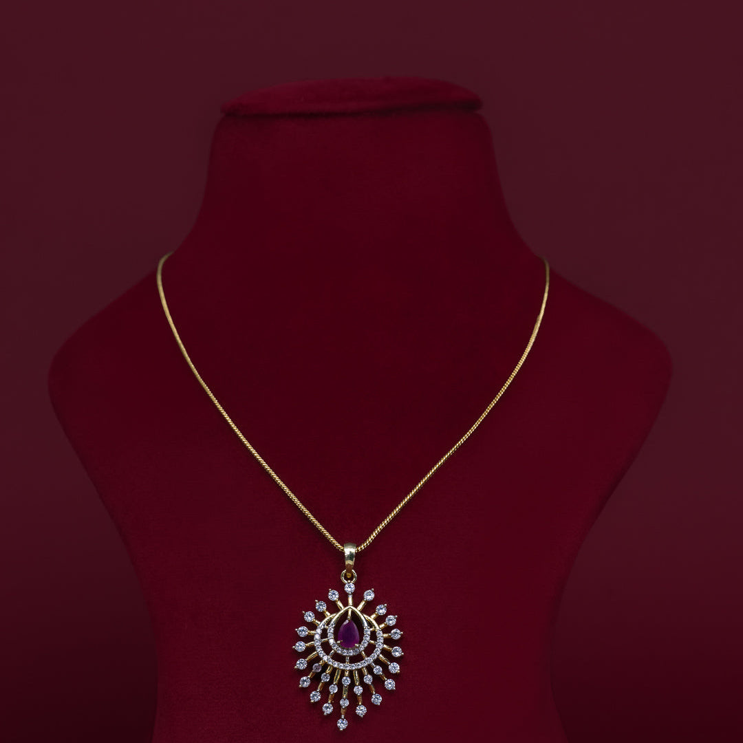 Ruby Halo Pendant Necklace Set – PD0017