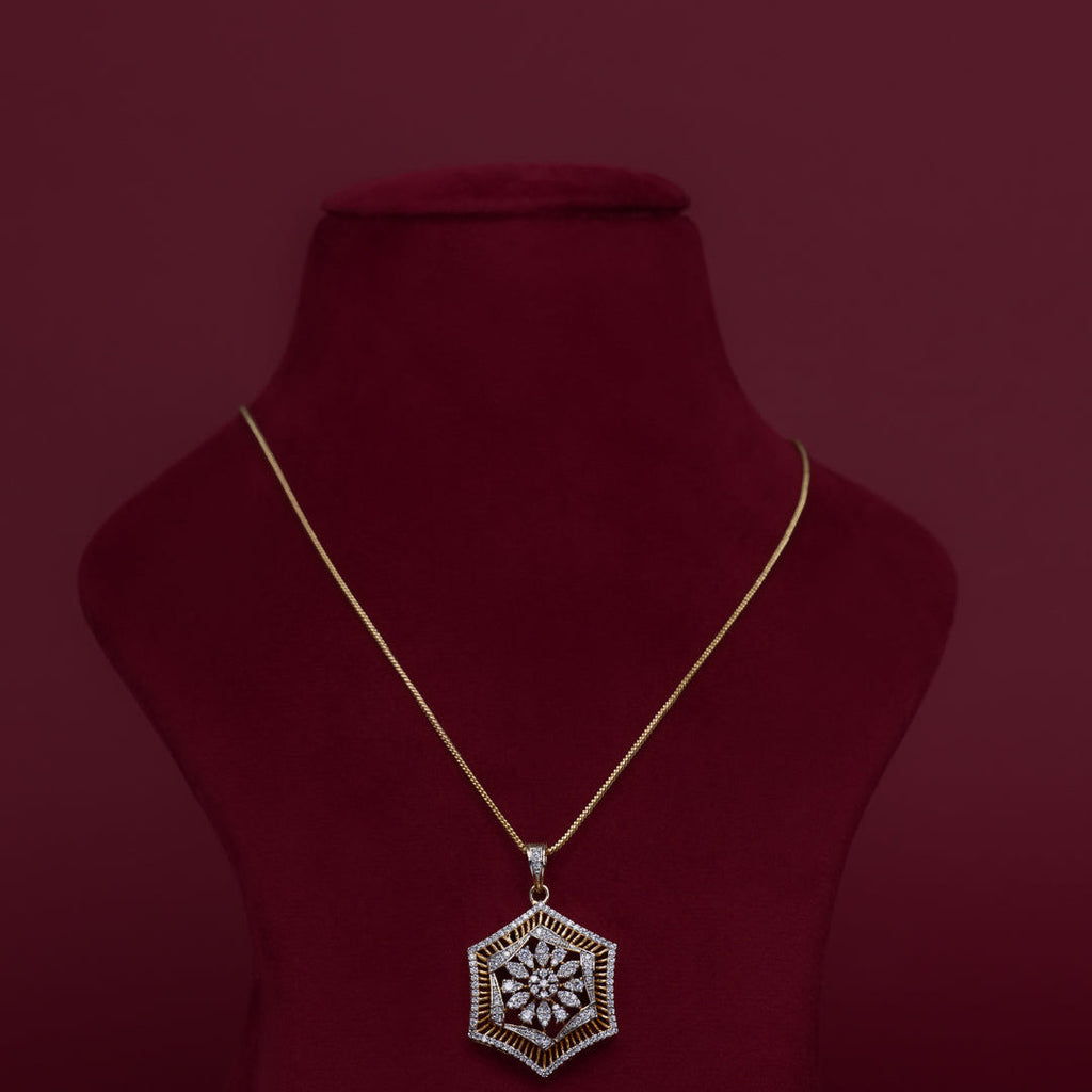 Geometric Floral CZ Pendant Necklace Set – PD0026