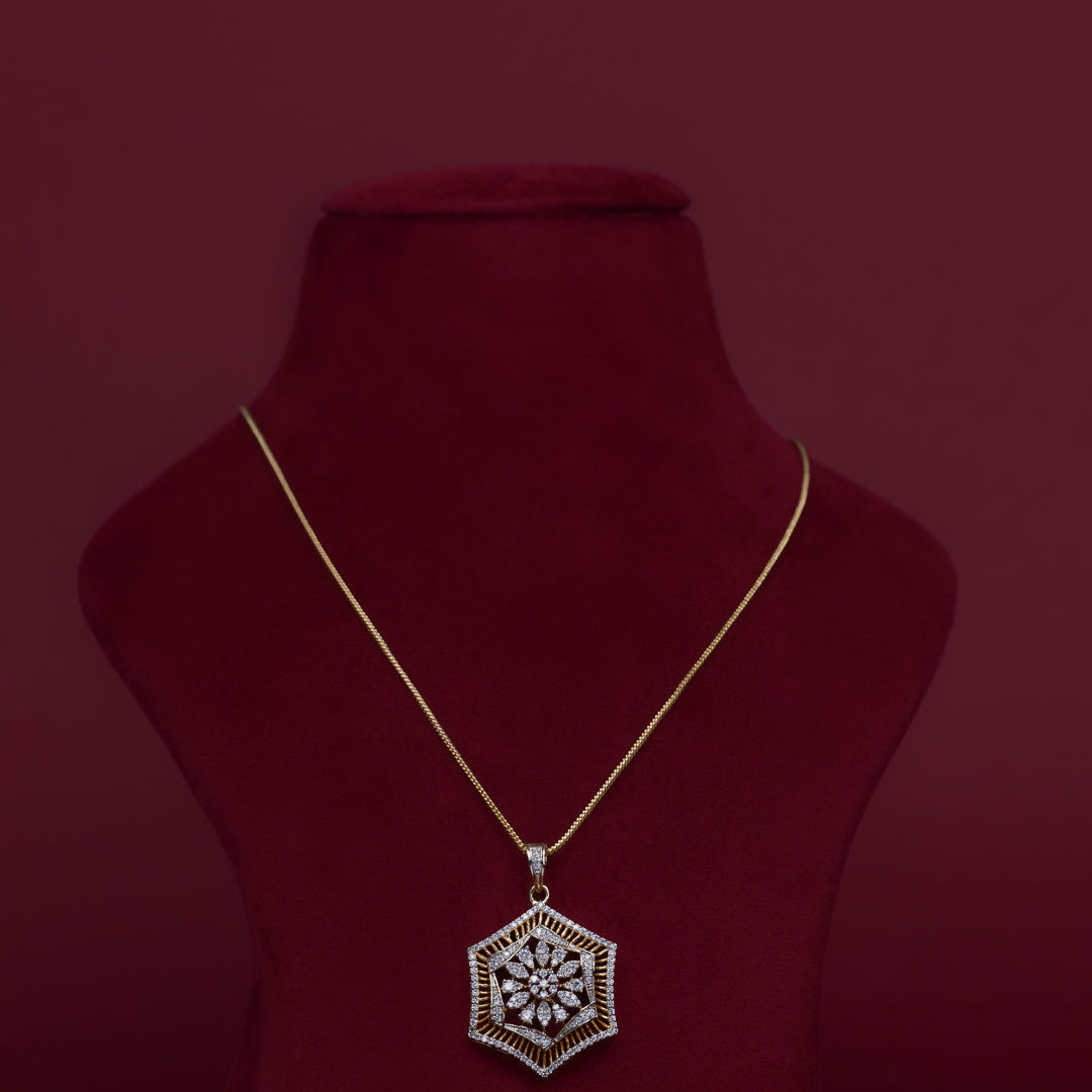 Geometric Floral CZ Pendant Necklace Set – PD0026
