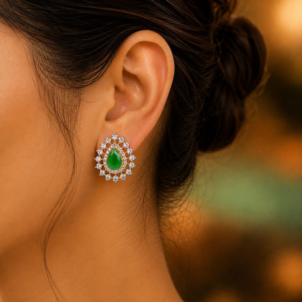 Emerald Teardrop Halo Stud Earrings – ERD0036