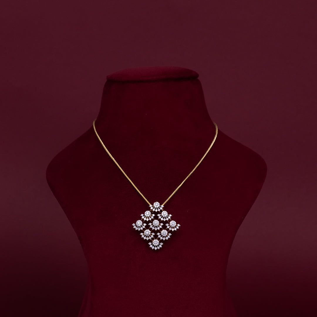 Floral Cluster CZ Pendant &amp; Stud Earring Set – P0002