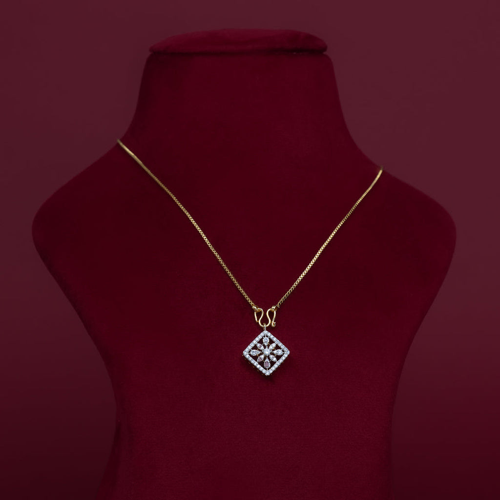Floral Diamond-Shaped CZ Pendant Necklace Set – PD0033