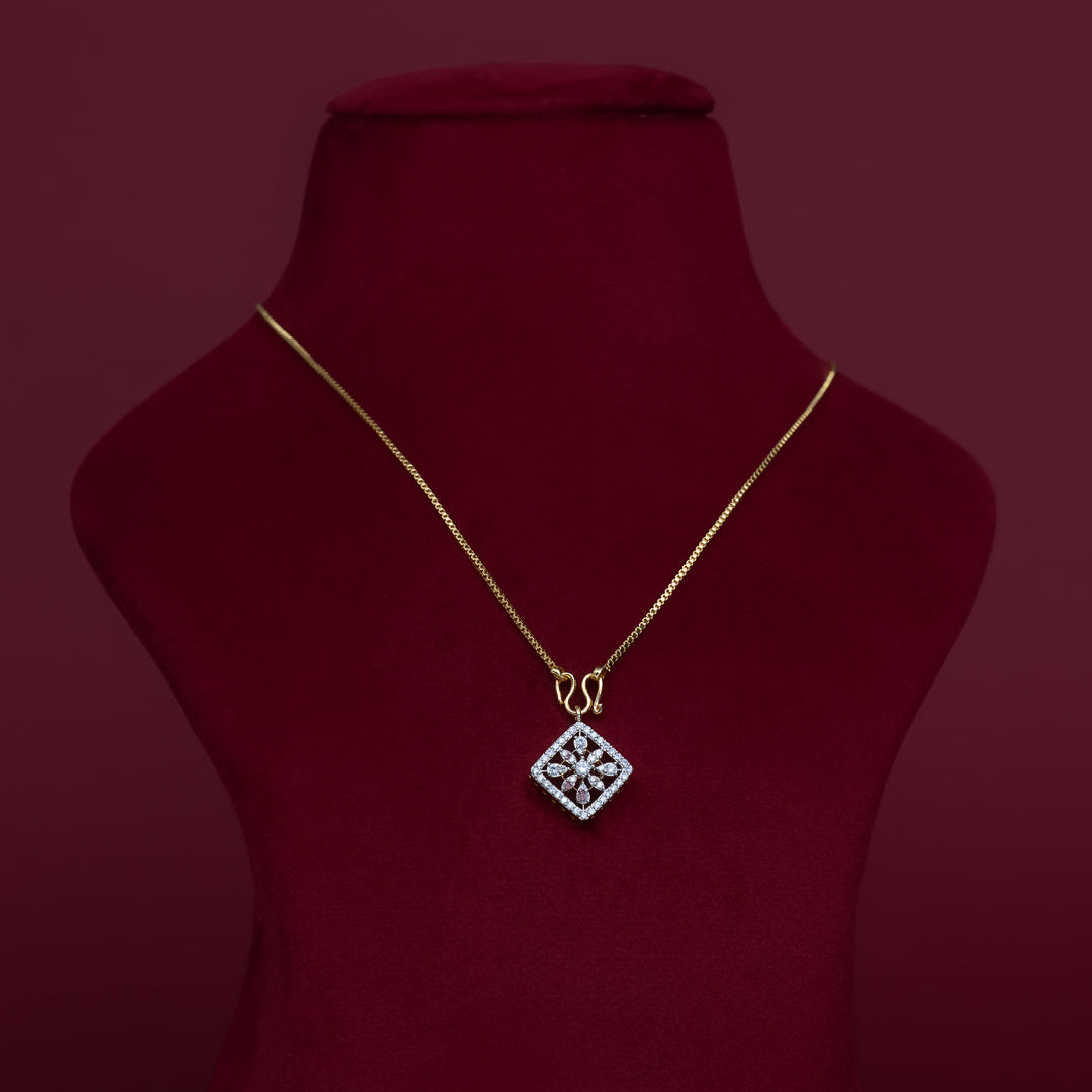 Floral Diamond-Shaped CZ Pendant Necklace Set – PD0033