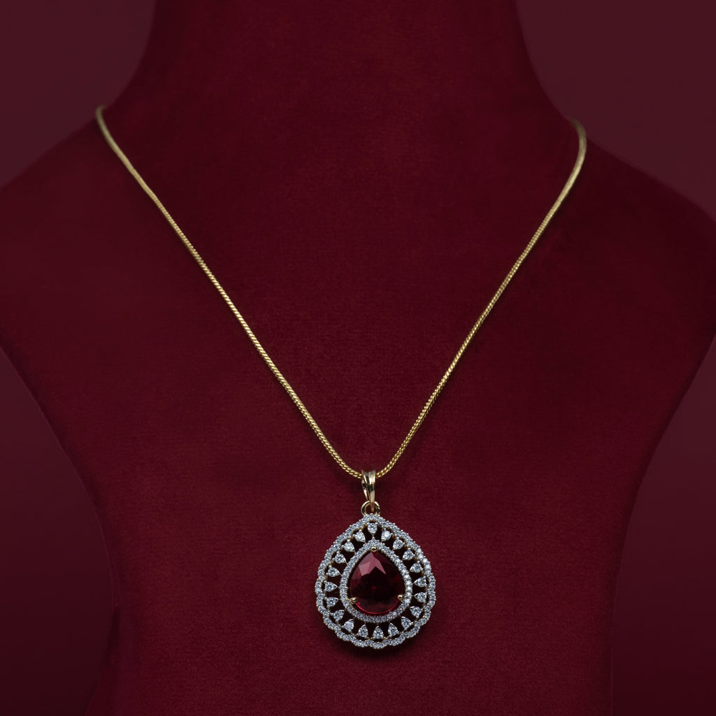 Ruby Teardrop Crystal Pendant &amp; Matching Stud Earrings – P0035
