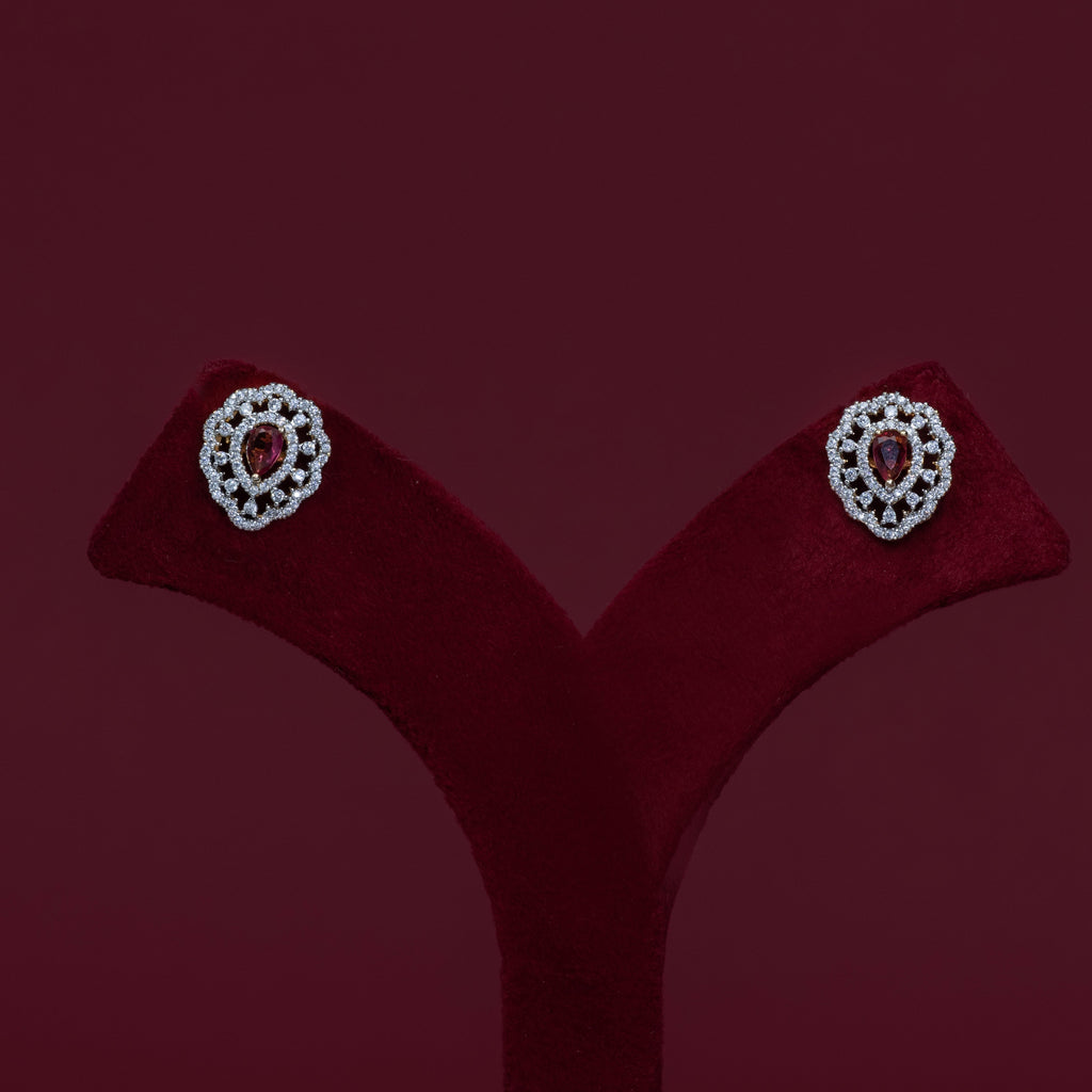 Ruby Teardrop Crystal Pendant &amp; Matching Stud Earrings – P0035