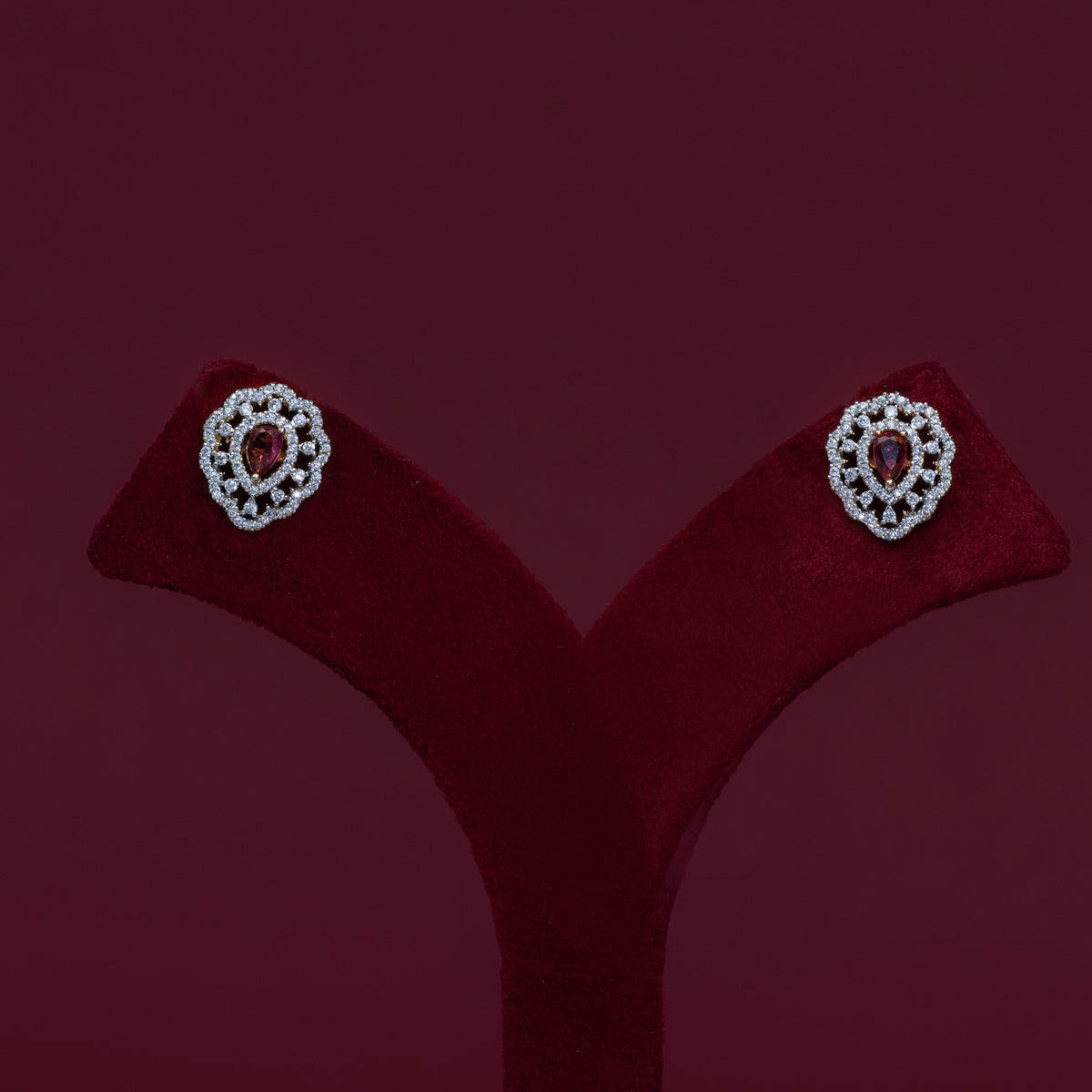 Ruby Teardrop Crystal Pendant &amp; Matching Stud Earrings – P0035