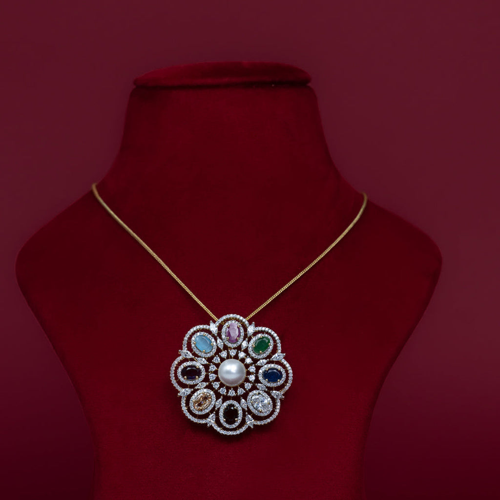 Multicolor Floral Pearl Cubic Zirconia Pendant Necklace Set – PD0038