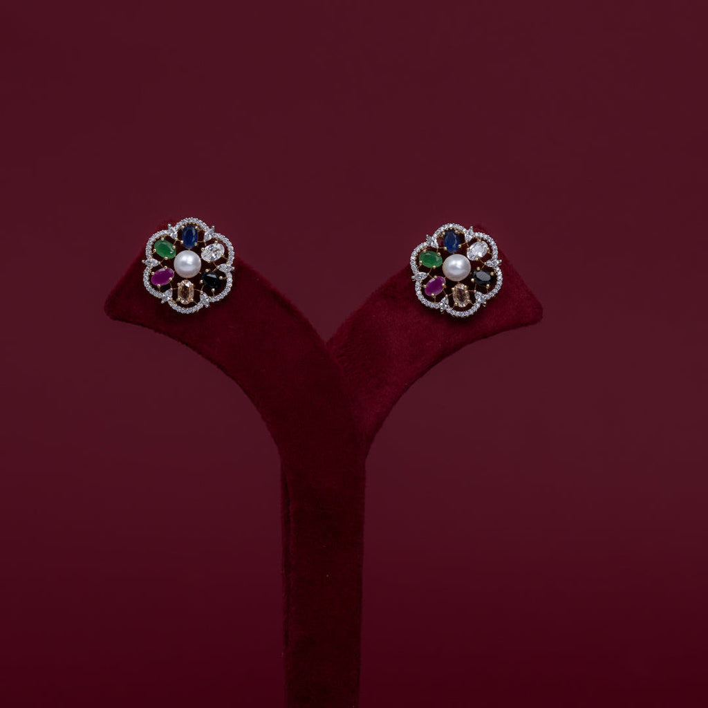 Multicolor Floral Pearl Cubic Zirconia Pendant Necklace Set – PD0038