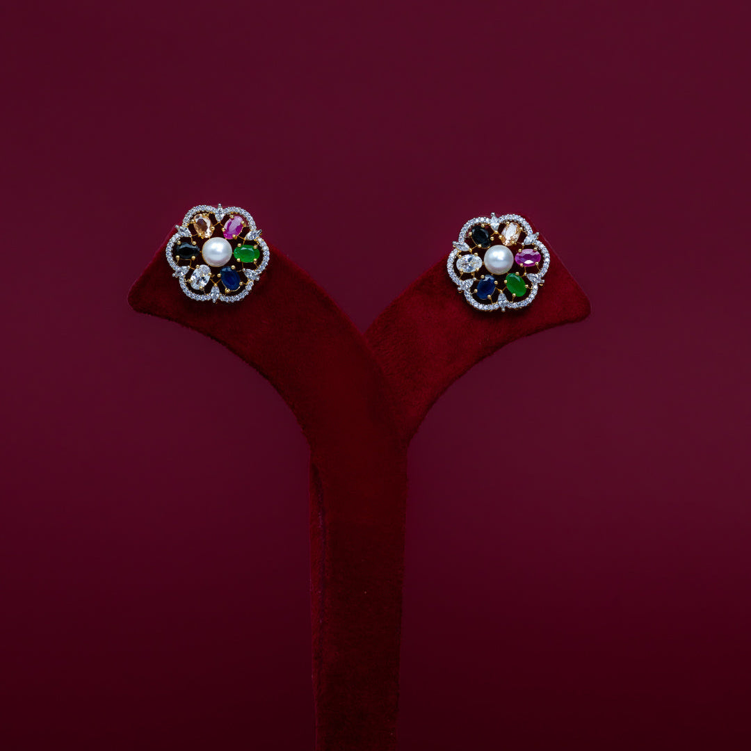 Multicolor Floral Pearl Cubic Zirconia Pendant Necklace Set – PD0039