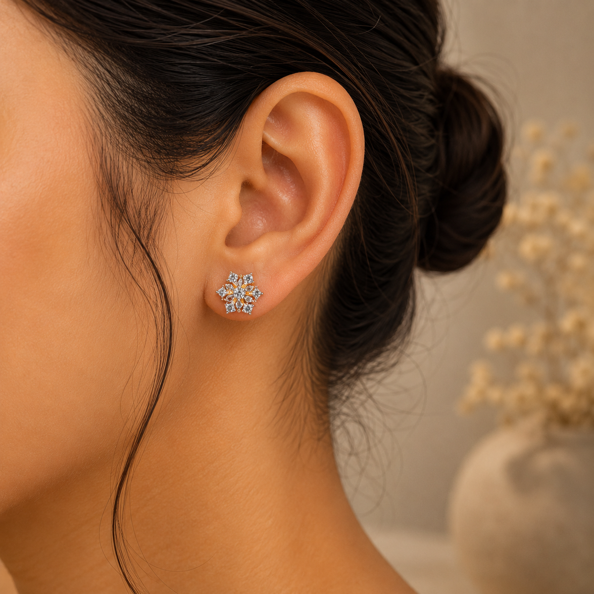 Snowflake Diamond Floral Stud Earrings – ERD0040