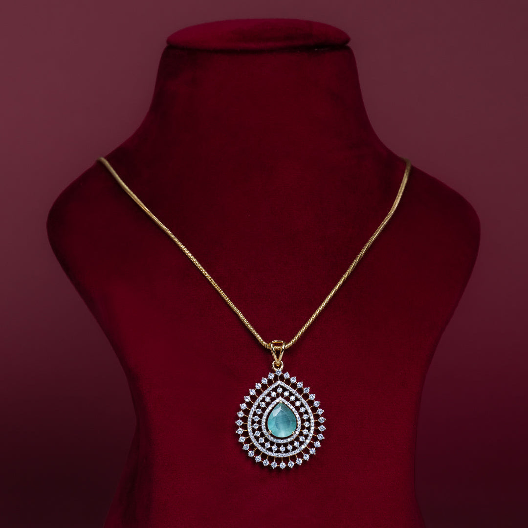 Teardrop Blue Stone Pendant Necklace Set – PD0043