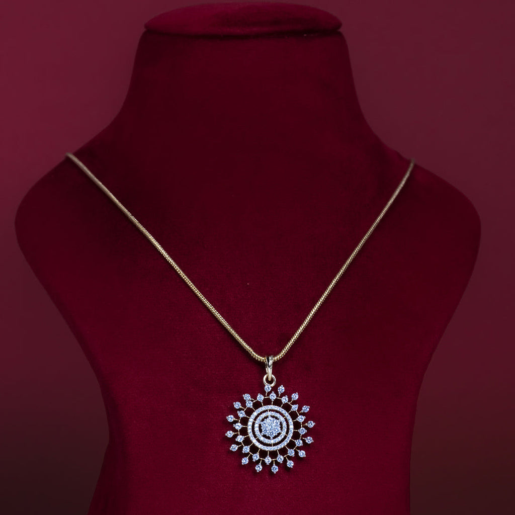 Round Floral CZ Pendant Necklace Set – PD0048