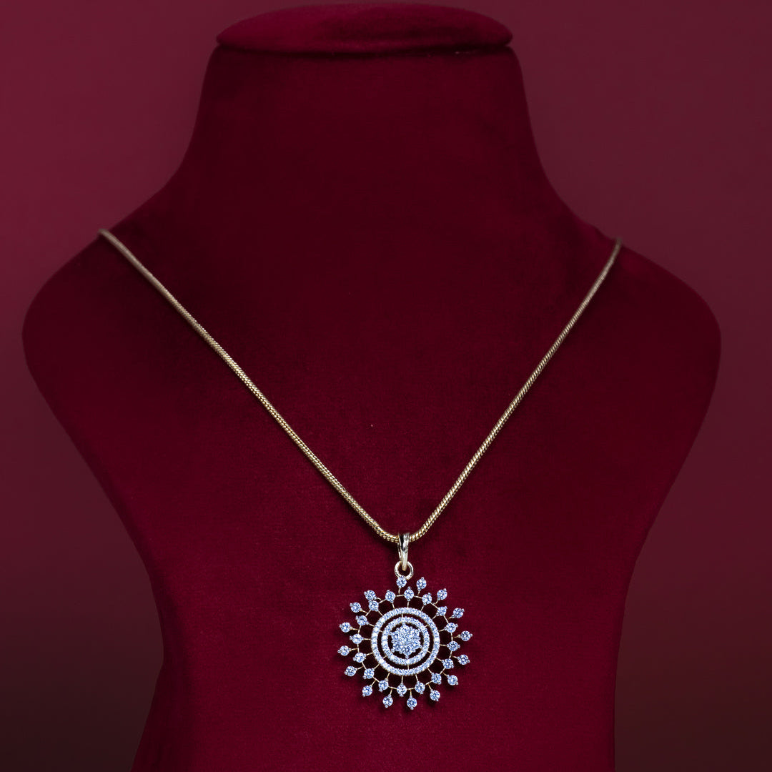 Round Floral CZ Pendant Necklace Set – PD0048