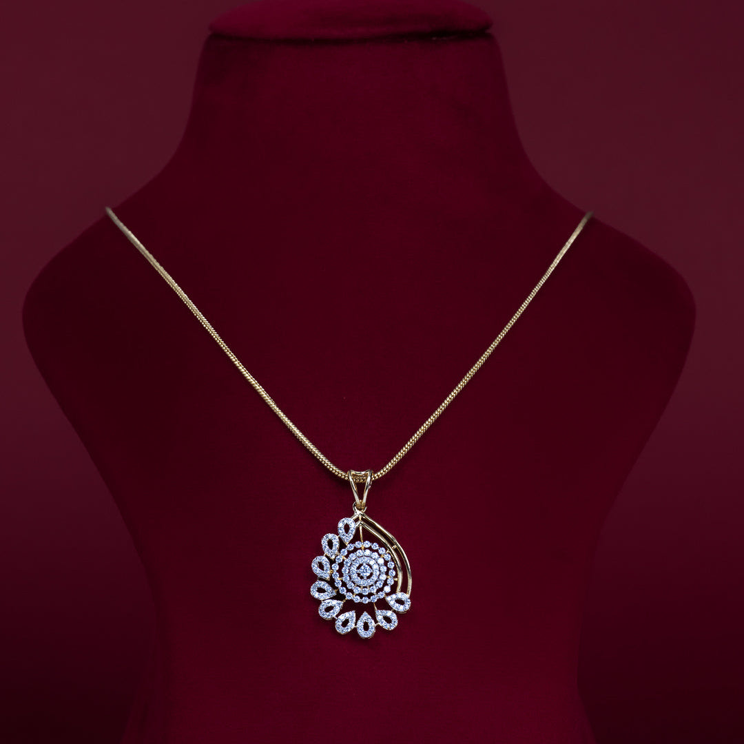 Elegant Floral CZ Pendant Necklace Set – PD0050