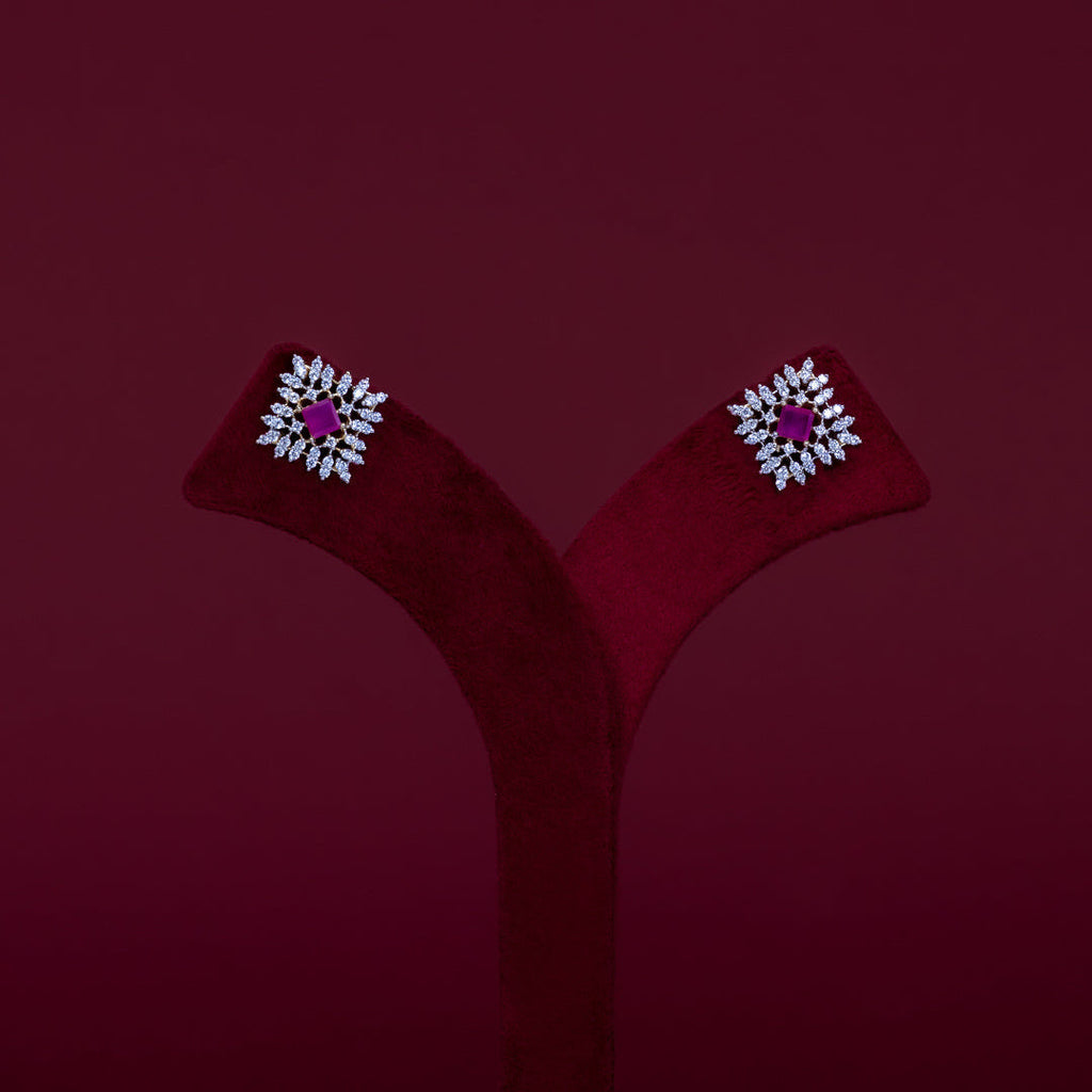 Elegant Ruby CZ Floral Pendant Necklace Set – PD0051