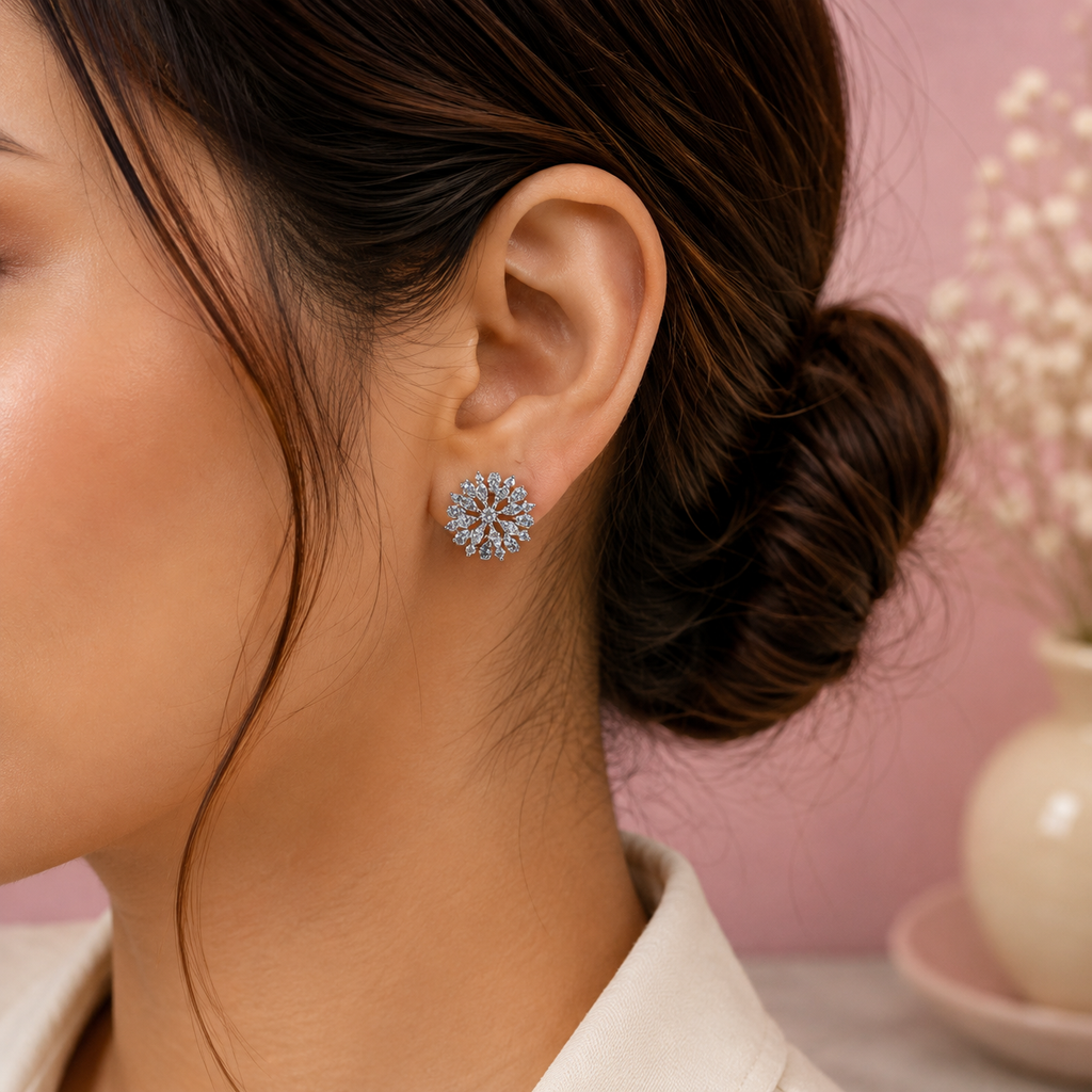 ERD0030 - Radiant Floral Diamond Stud Earrings –
