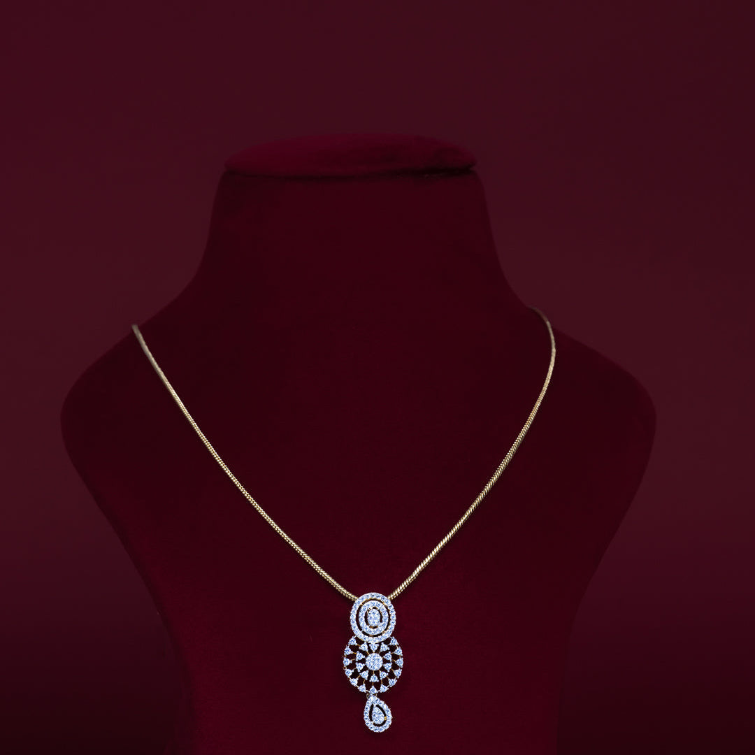 Elegant CZ Circle & Teardrop Pendant Necklace Set – PD0060