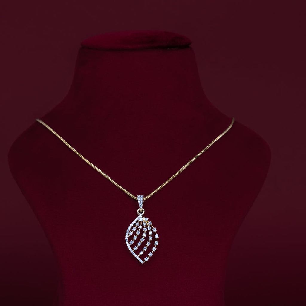 Elegant Leaf-Shaped CZ Pendant Necklace Set – PD0061