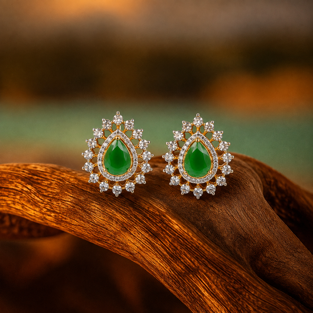 Emerald Teardrop Halo Stud Earrings – ERD0036