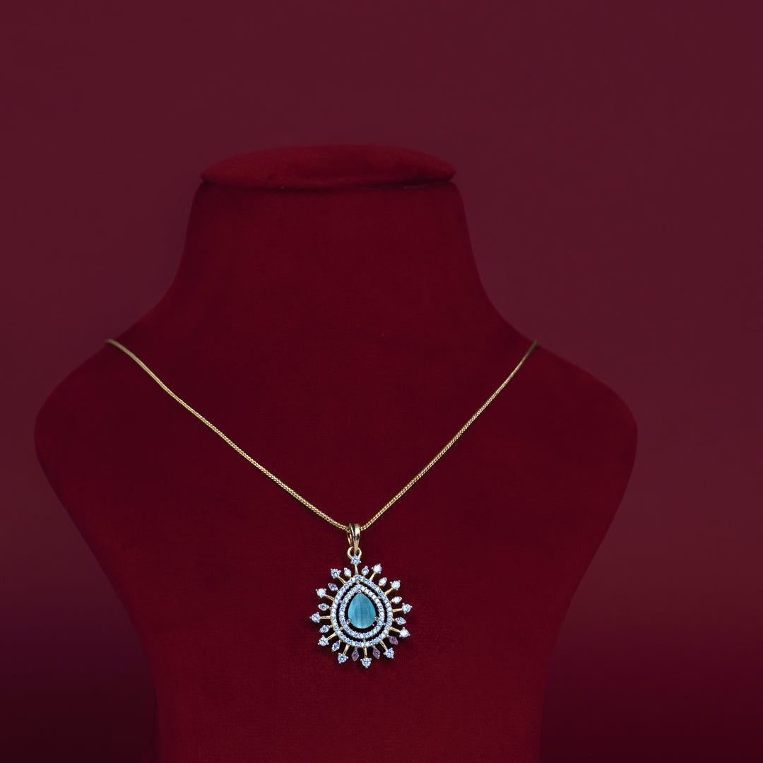 Blue Teardrop CZ Pendant Necklace Set – PD0079