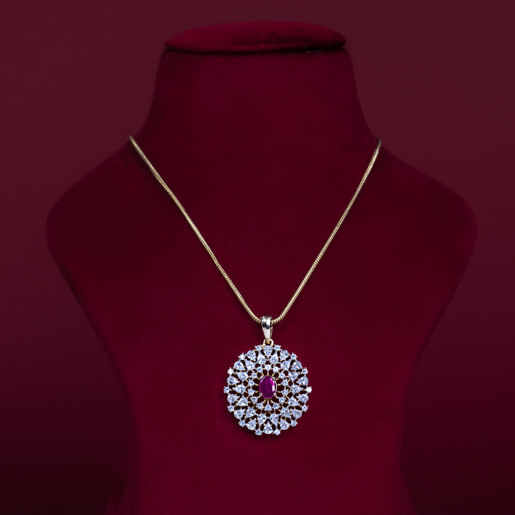 Ruby Oval CZ Pendant Necklace Set – PD0083