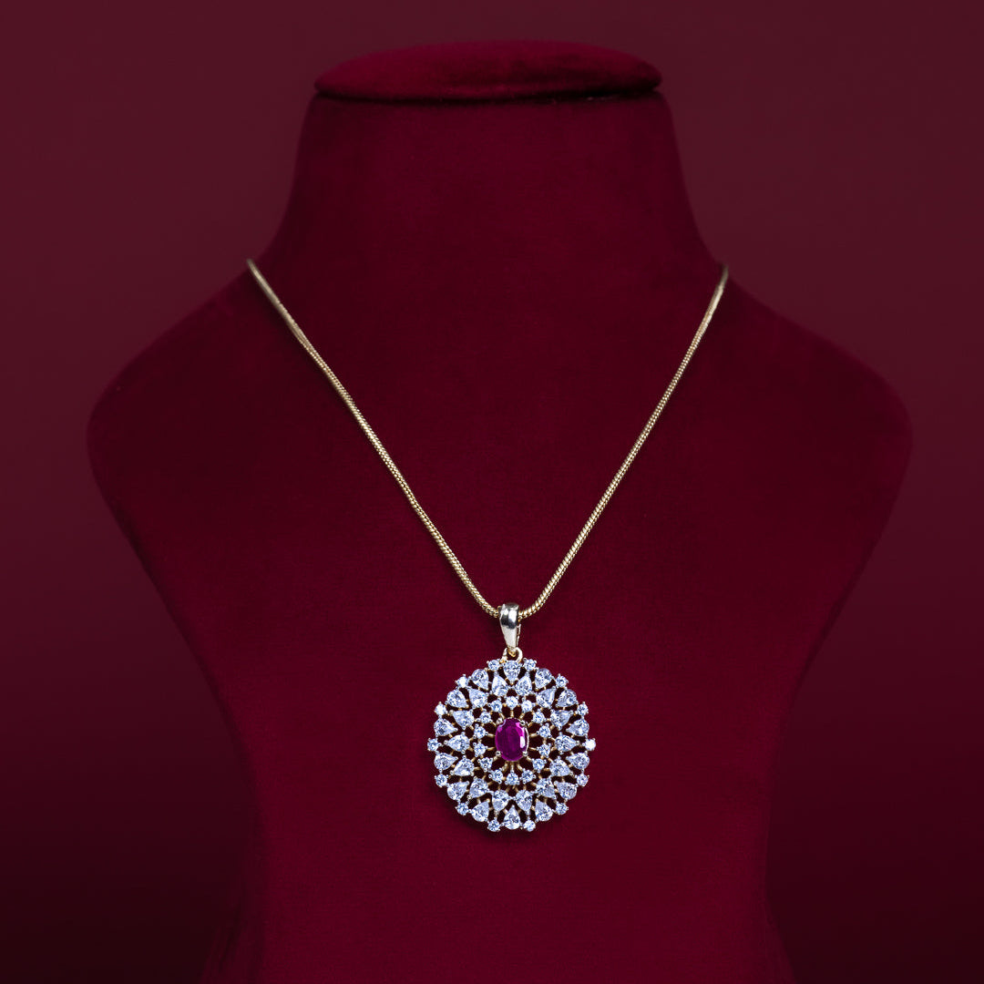 Ruby Oval CZ Pendant Necklace Set – PD0083