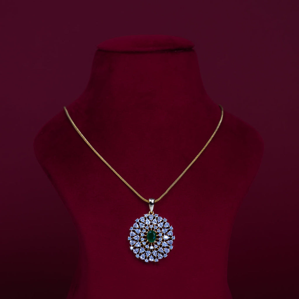 Emerald Round CZ Pendant Necklace Set – PD0085