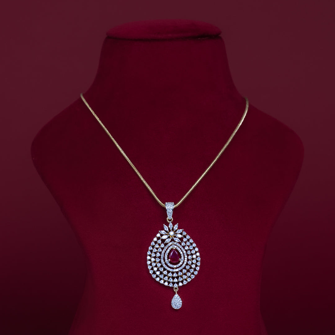 Ruby Teardrop CZ Pendant Necklace Set – PD0087
