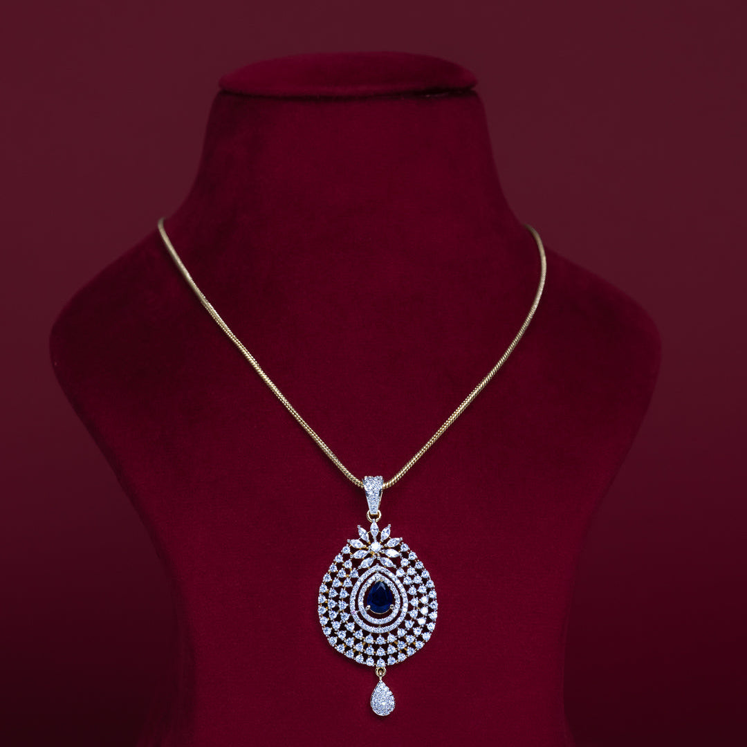 Blue Teardrop CZ Pendant Necklace Set – PD0088