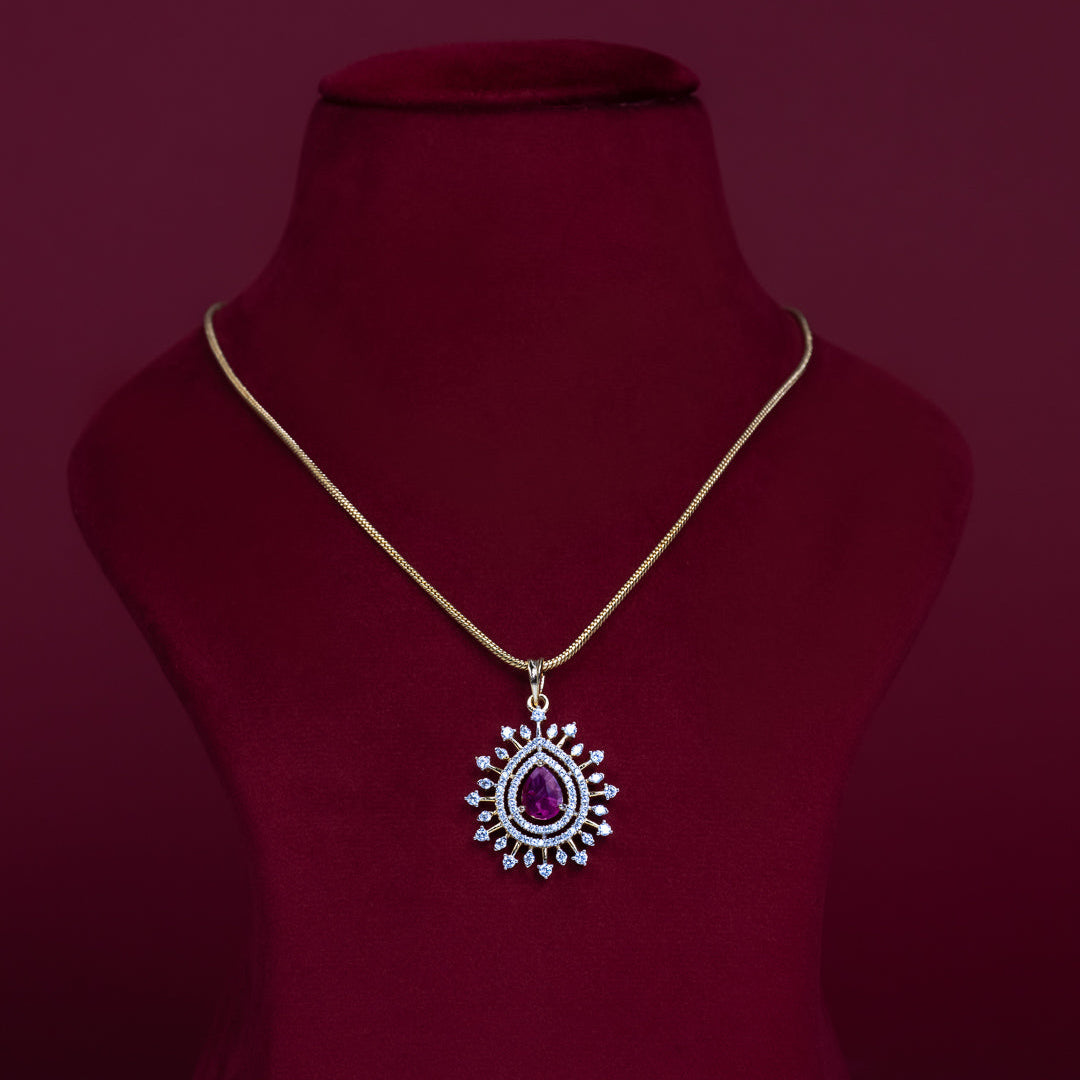 Ruby Teardrop CZ Pendant Necklace Set – PD0089