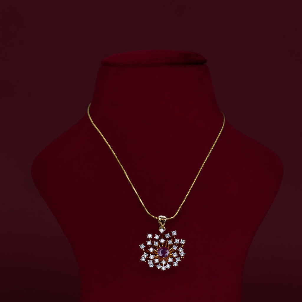 Ruby Floral CZ Pendant Necklace Set – PD0009