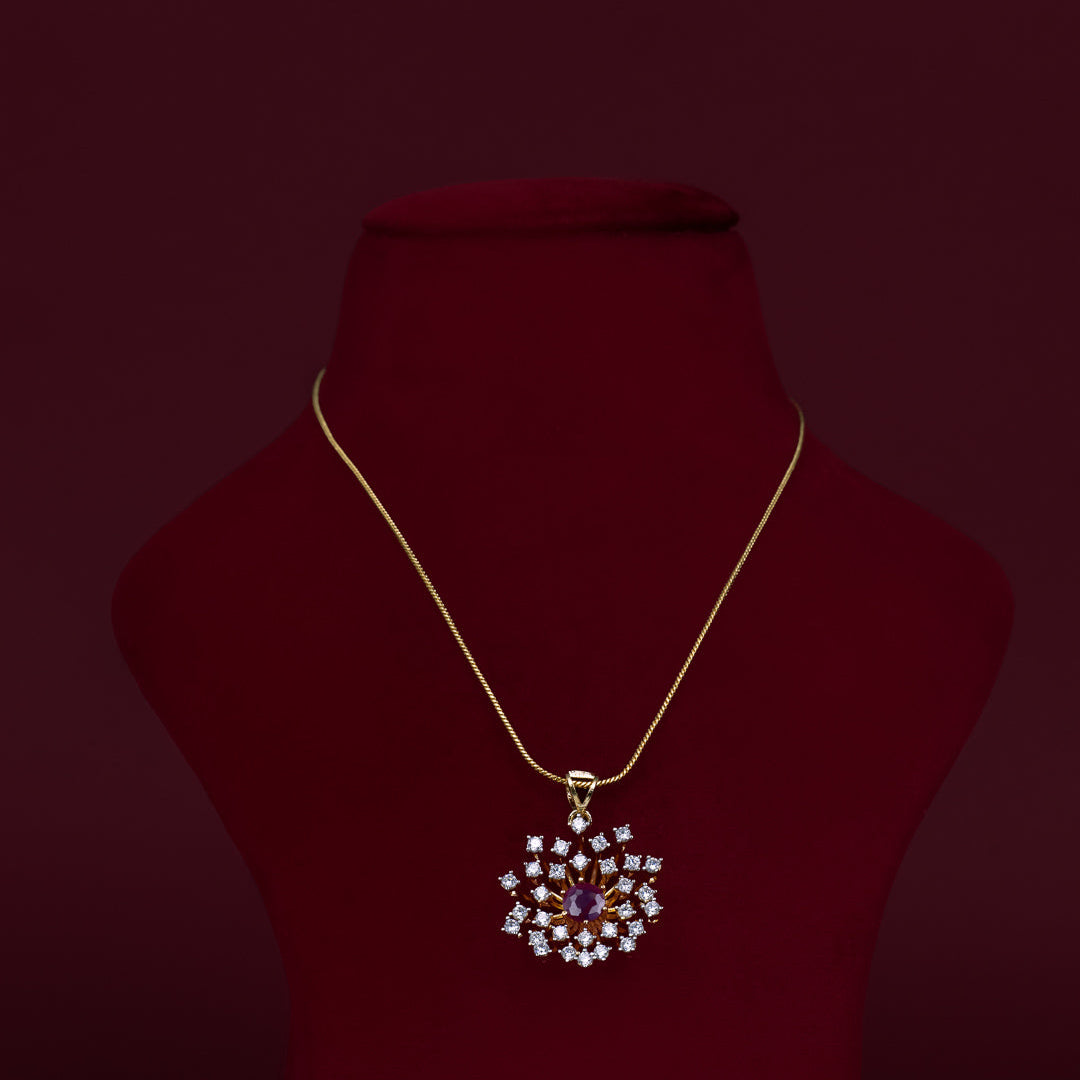 Ruby Floral CZ Pendant Necklace Set – PD0009
