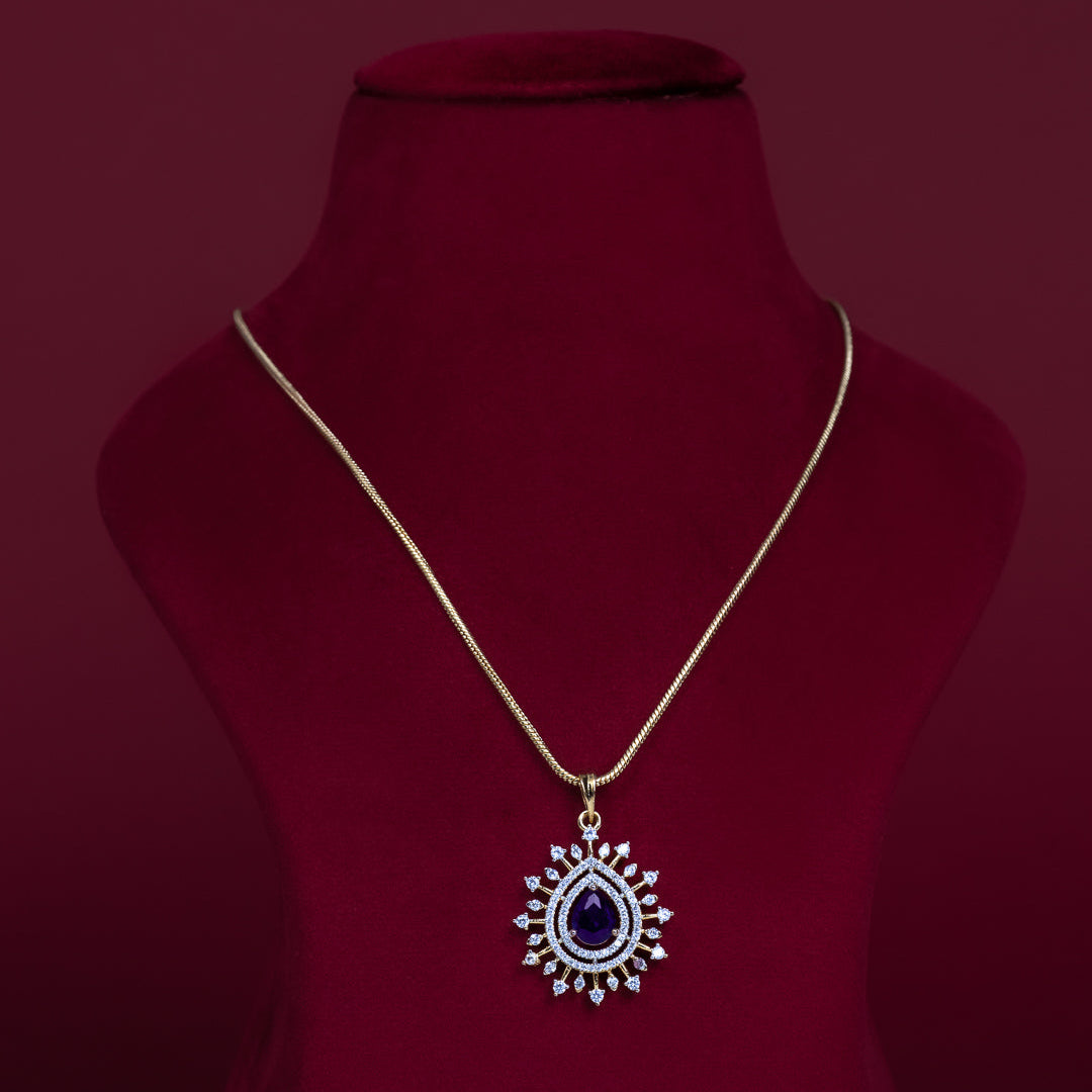 Purple Teardrop CZ Pendant Necklace Set – PD0090