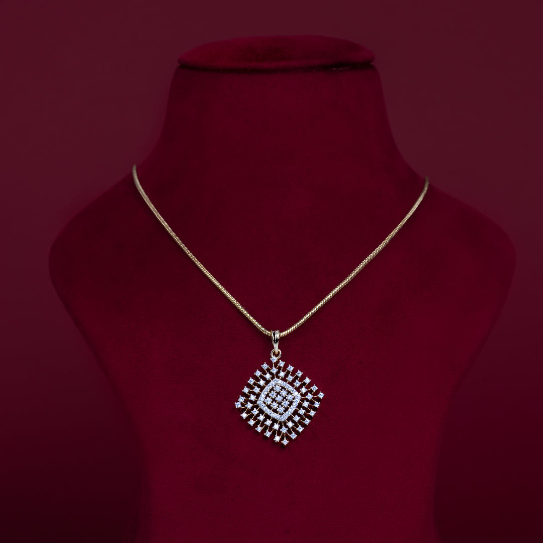 Square Diamond-Style Pendant Necklace Set – PD0093