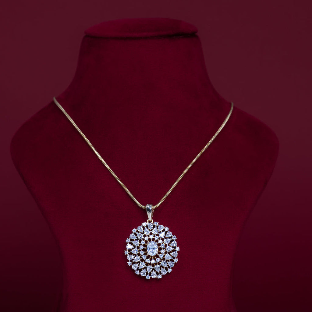 Round Floral CZ Pendant Necklace Set – PD0098