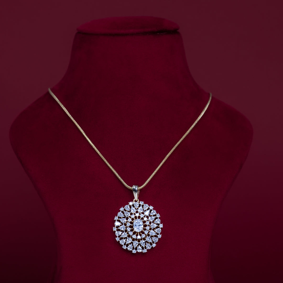 Round Floral CZ Pendant Necklace Set – PD0098