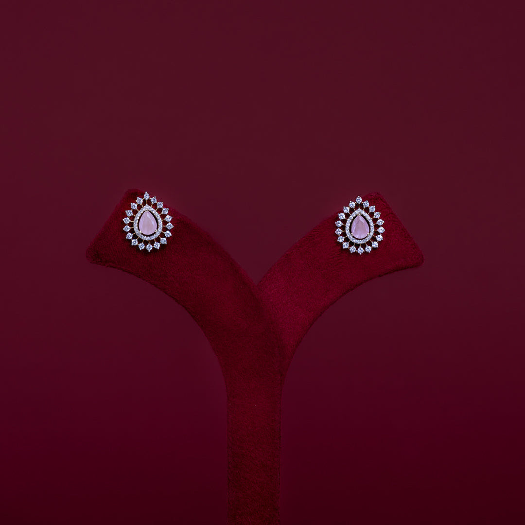 Teardrop Pink Stone CZ Pendant Necklace Set – PD0099