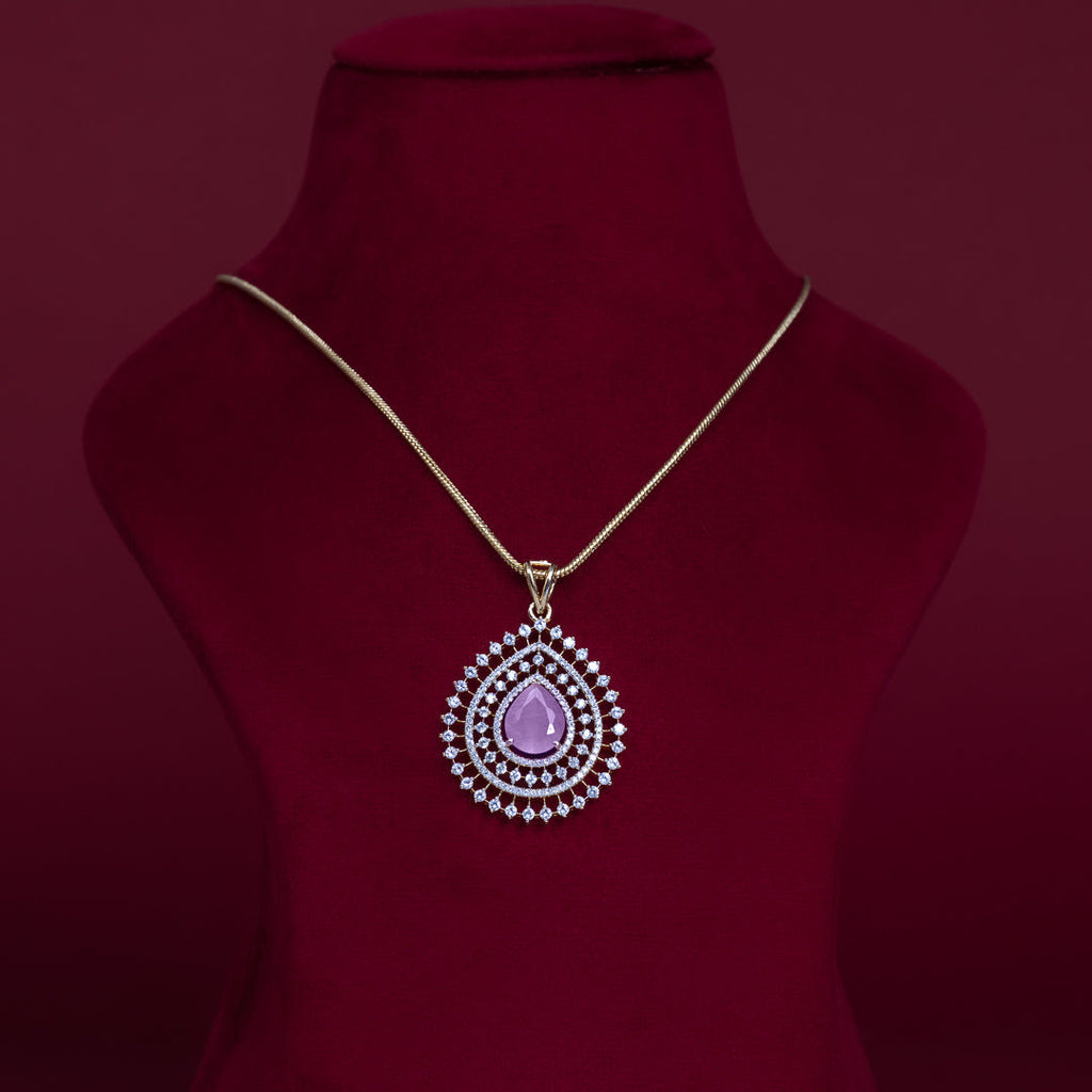 Teardrop Pink Stone CZ Pendant Necklace Set – PD0099